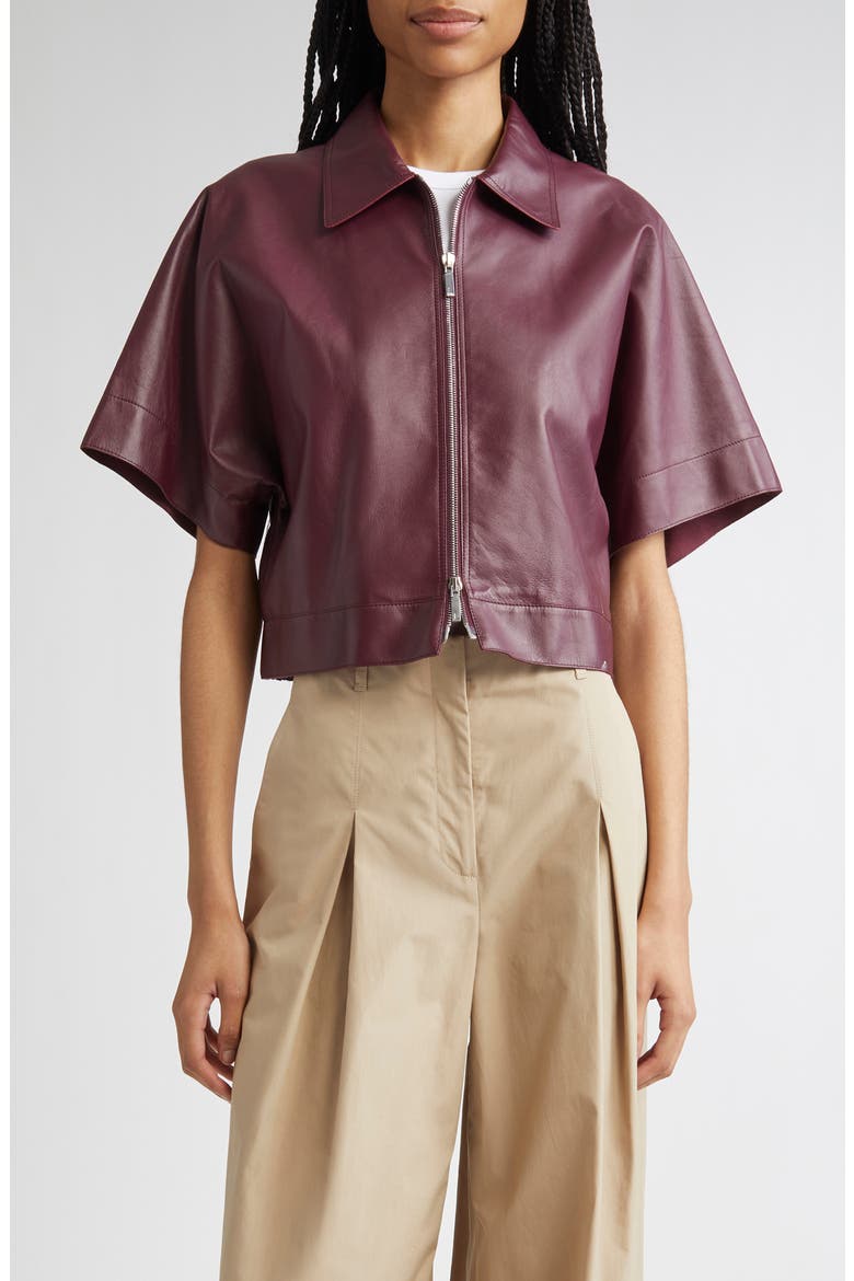 Elbow Sleeve Napa Leather Crop Jacket, Main, color, VIOLET ASH