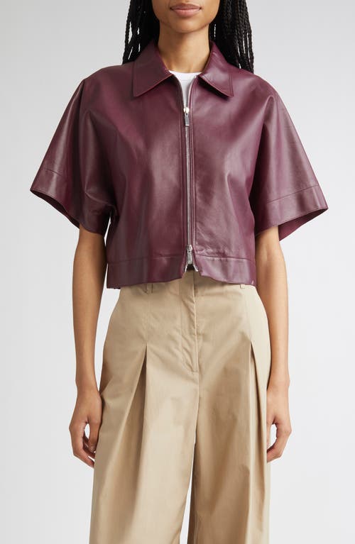 Lafayette 148 New York Elbow Sleeve Napa Leather Crop Jacket In Brown