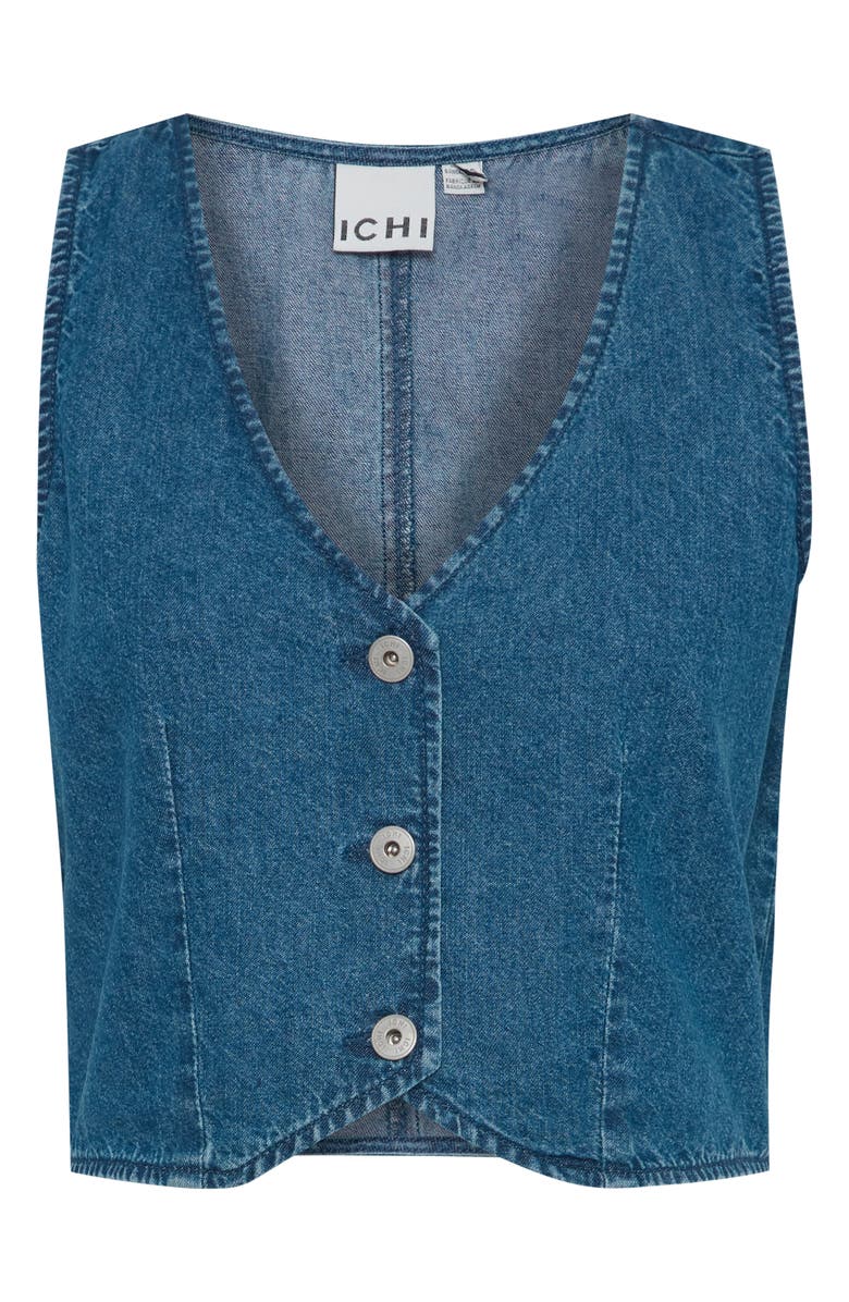 ICHI Denim Vest, Main, color, Medium Blue