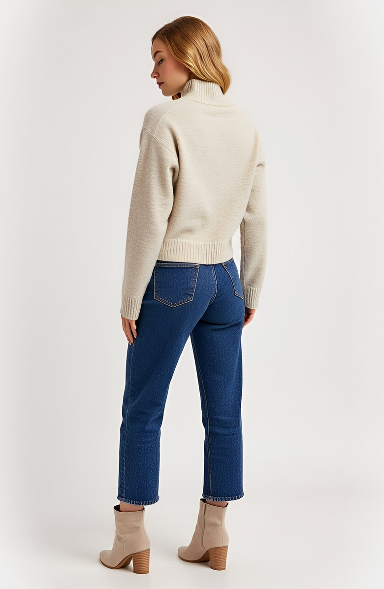 Modenaire Mock Neck Raglan Sleeve Wide Ribbed Hem Sweater, Alternate, color, Beige