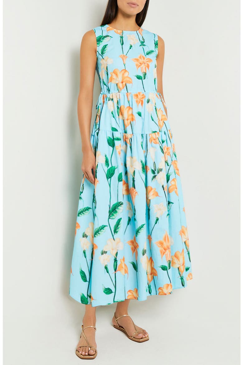Floral Sleeveless Print Sundress, Main, color, CARIBBEAN MIST/PEACH BLOSS/VER
