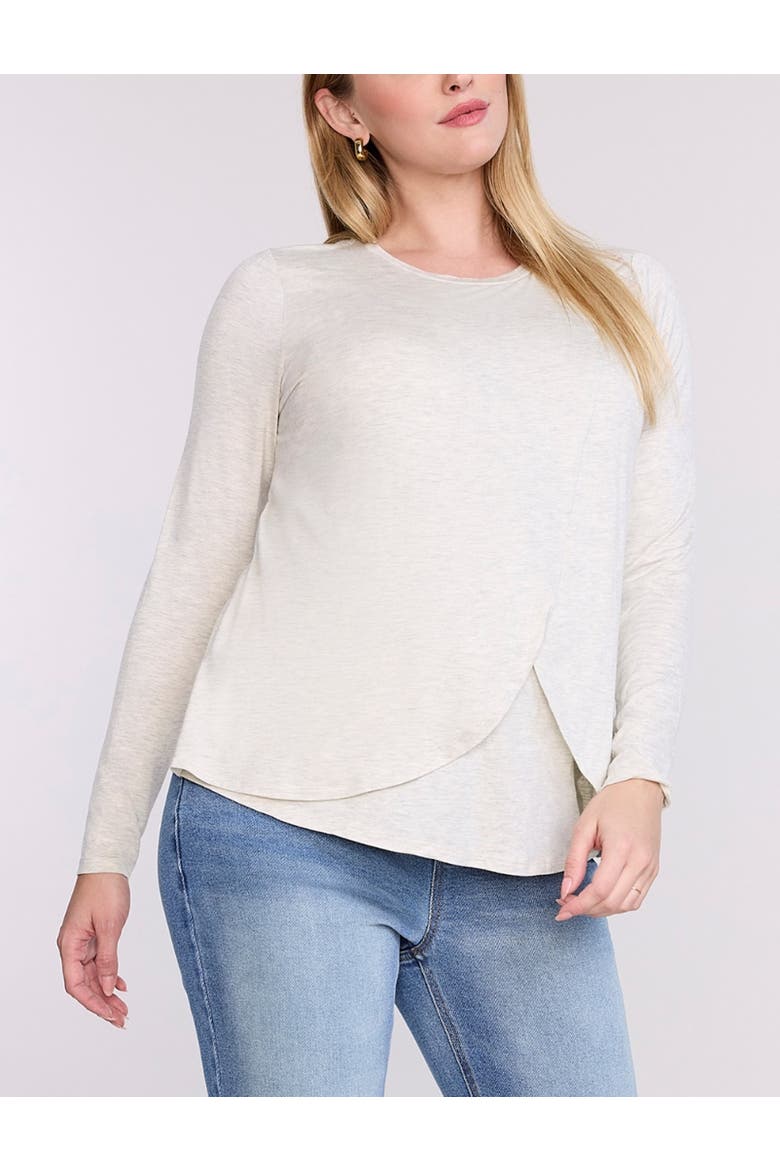 Crewneck Long Sleeve Draped Nursing Tee, Alternate, color, Heather Oatmeal