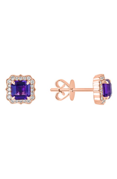 Amethyst & Diamond Stud Earrings - 0.16ct.