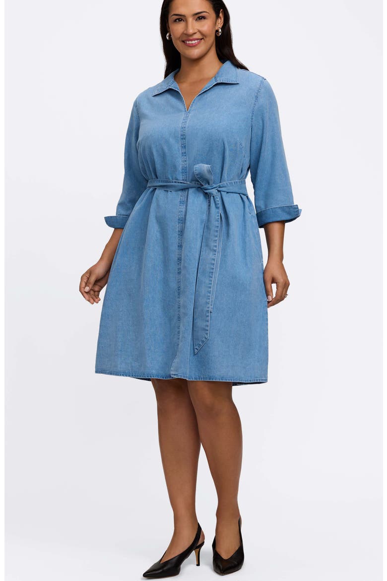 Agnes Tie Waist Denim Dress, Alternate, color, BLEACH WASH