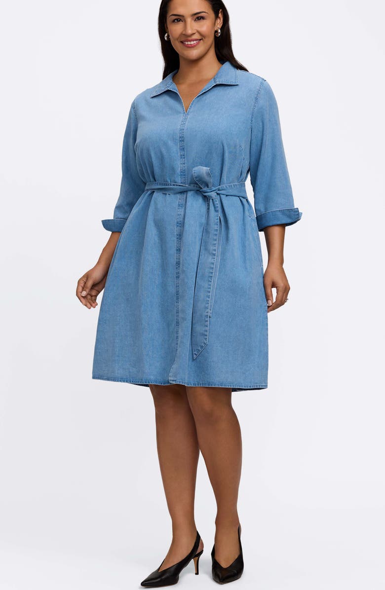 Foxcroft Agnes Tie Waist Denim Dress, Alternate, color,