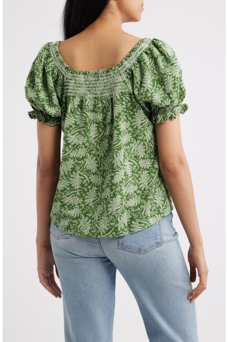 Leaf Print Smocked Yoke Top, Alternate, color, GREEN FERN FLORAL