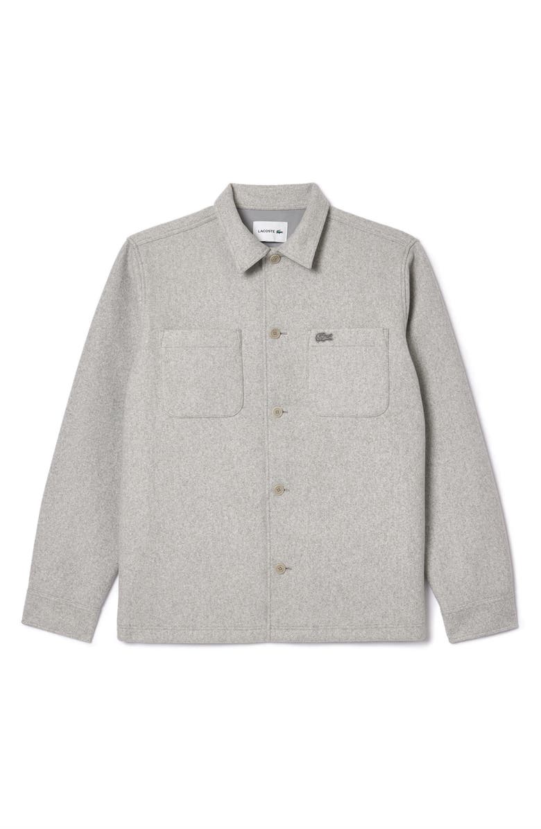 Lacoste Oversize Fleece Button-Up Overshirt, Alternate, color, Silver Chine