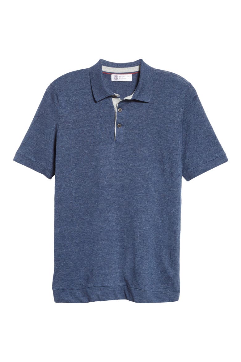 Linen & Cotton Polo Shirt, Alternate, color, BLUE