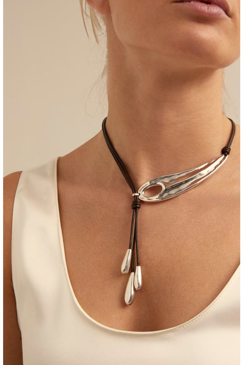 Fringed Leather Whip Necklace, Alternate, color, Silver