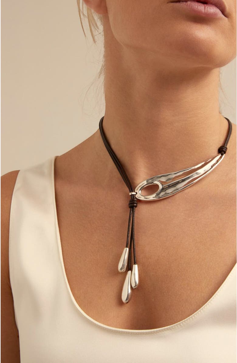UNODE50 Fringed Leather Whip Necklace, Alternate, color, Silver