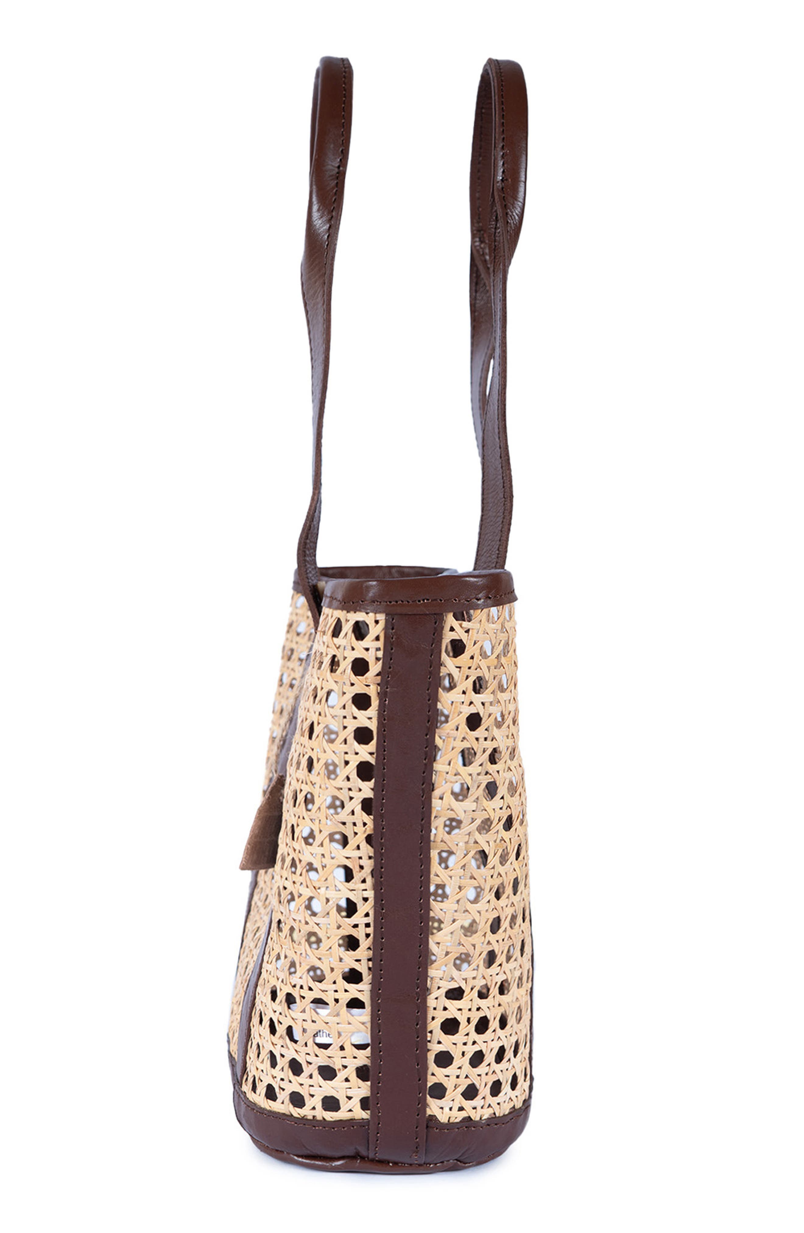 Jelavu Sandi Rattan & Leather Tote Bag, Alternate, color, Chocolate