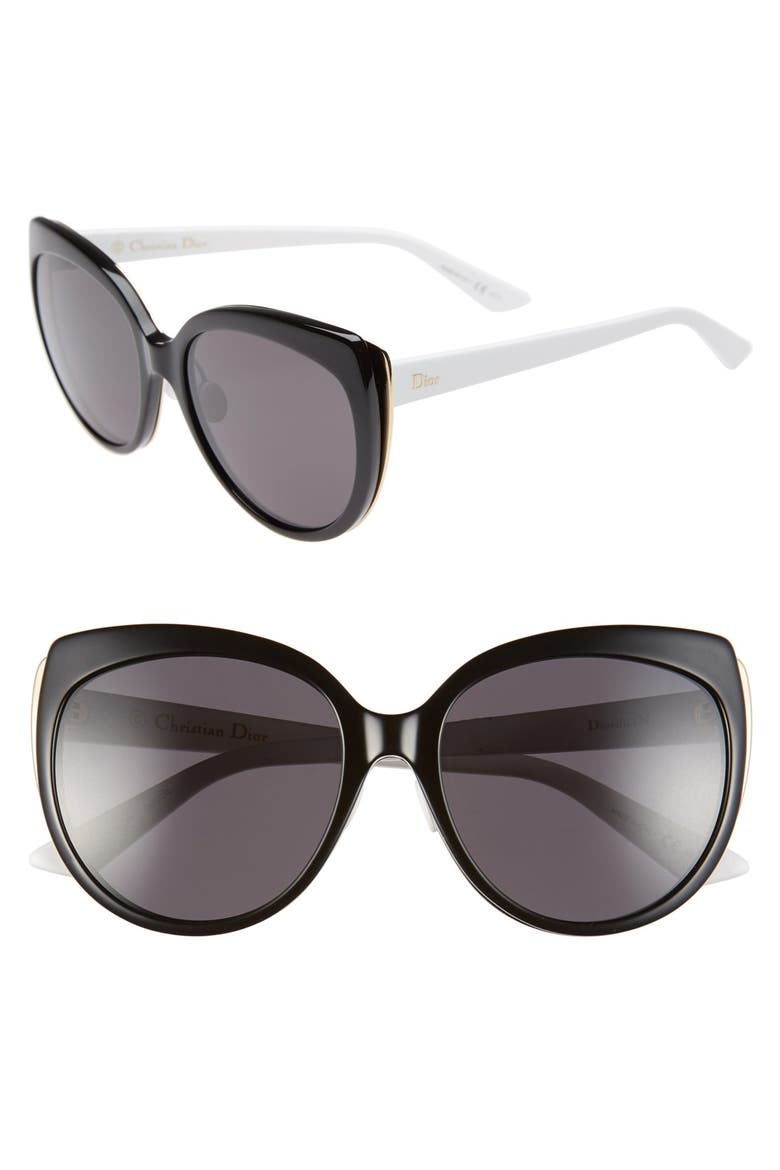 'Diorific' 57mm Oversized Sunglasses, Main, color, BLACK/ GOLD/ WHITE