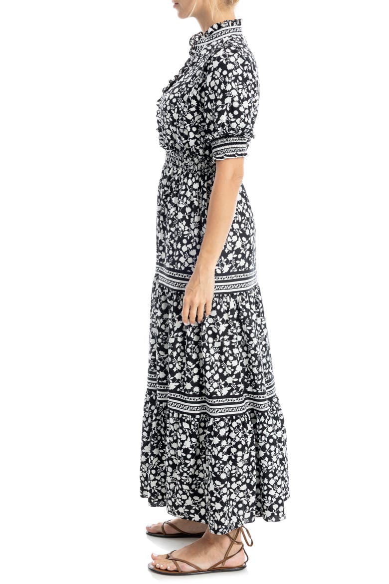 Floral Short Sleeve Tiered Maxi Dress, Alternate, color, BLACK/ WINTER WHITE