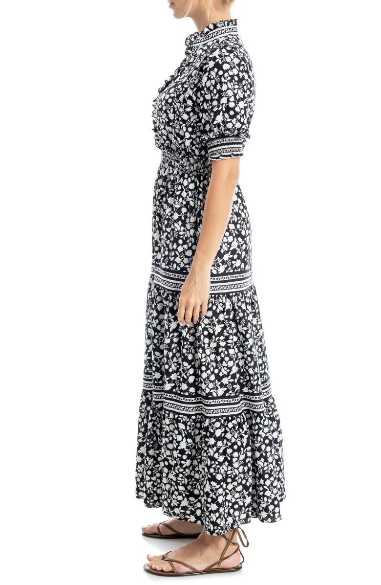 MAX STUDIO Floral Short Sleeve Tiered Maxi Dress, Alternate, color, Black/ Winter White