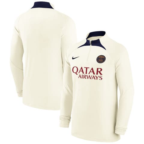 Men's Nike Cream Paris Saint-Germain Strike Drill 2023/24 Performance Quarter-Zip Long Sleeve Top