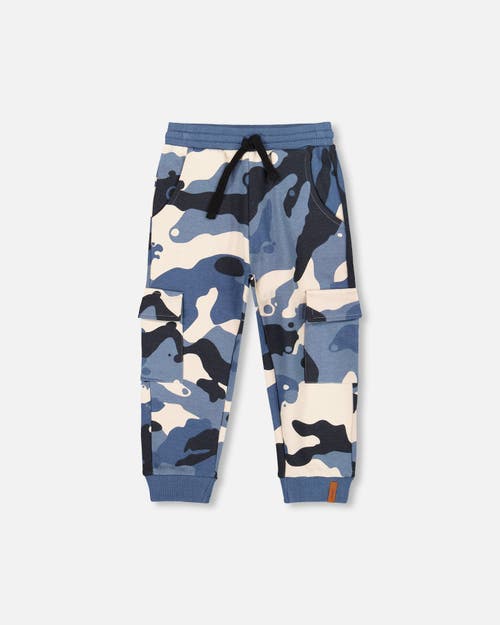 Deux Par Deux Kids'  Fleece Sweatpants With Cargo Pockets In Blue