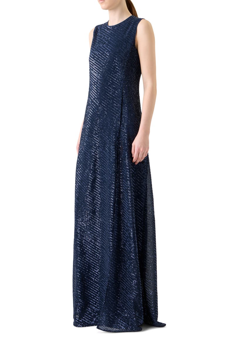 Bias Stripe Sequin Gown, Alternate, color, DENIM BLUE