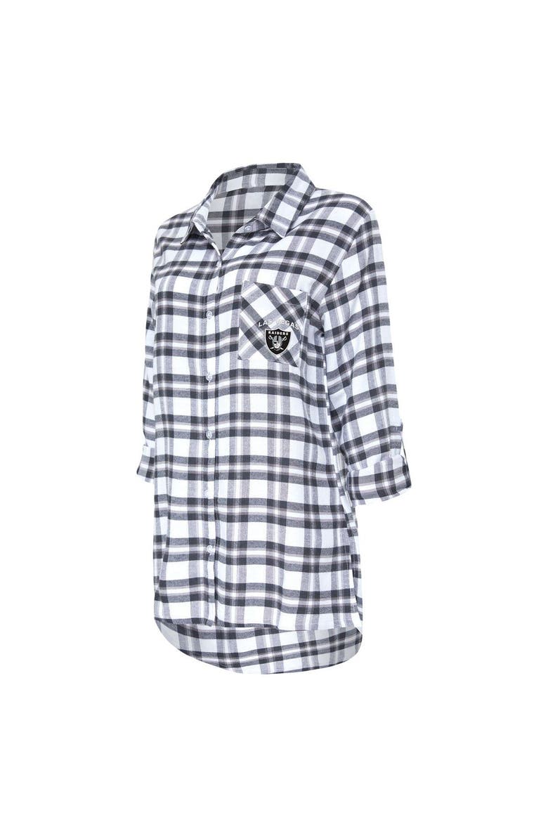Women's Concepts Sport Charcoal Las Vegas Raiders Sienna Plaid Full-Button Long Sleeve Nightshirt, Alternate, color, Charcoal