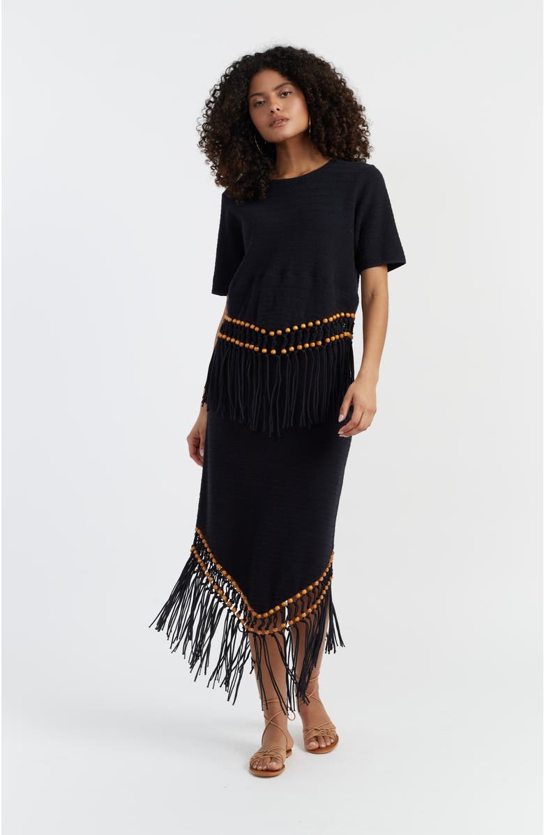 Chinti & Parker Laura Whitmore Beaded Skirt, Alternate, color, Black