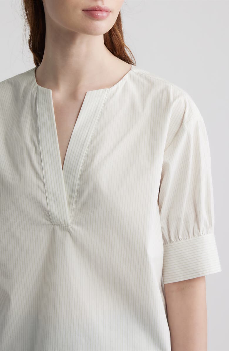 FRAME Stripe Split Neck Organic Cotton Popover Top, Alternate, color, Cream Multi