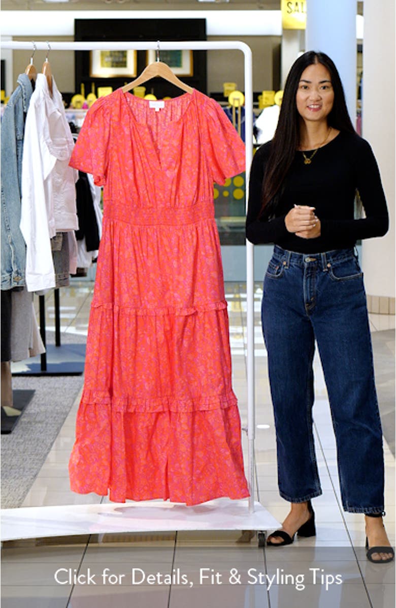 Cerise Floral Palmer Tiered Cotton Maxi Dress, sales video thumbnail