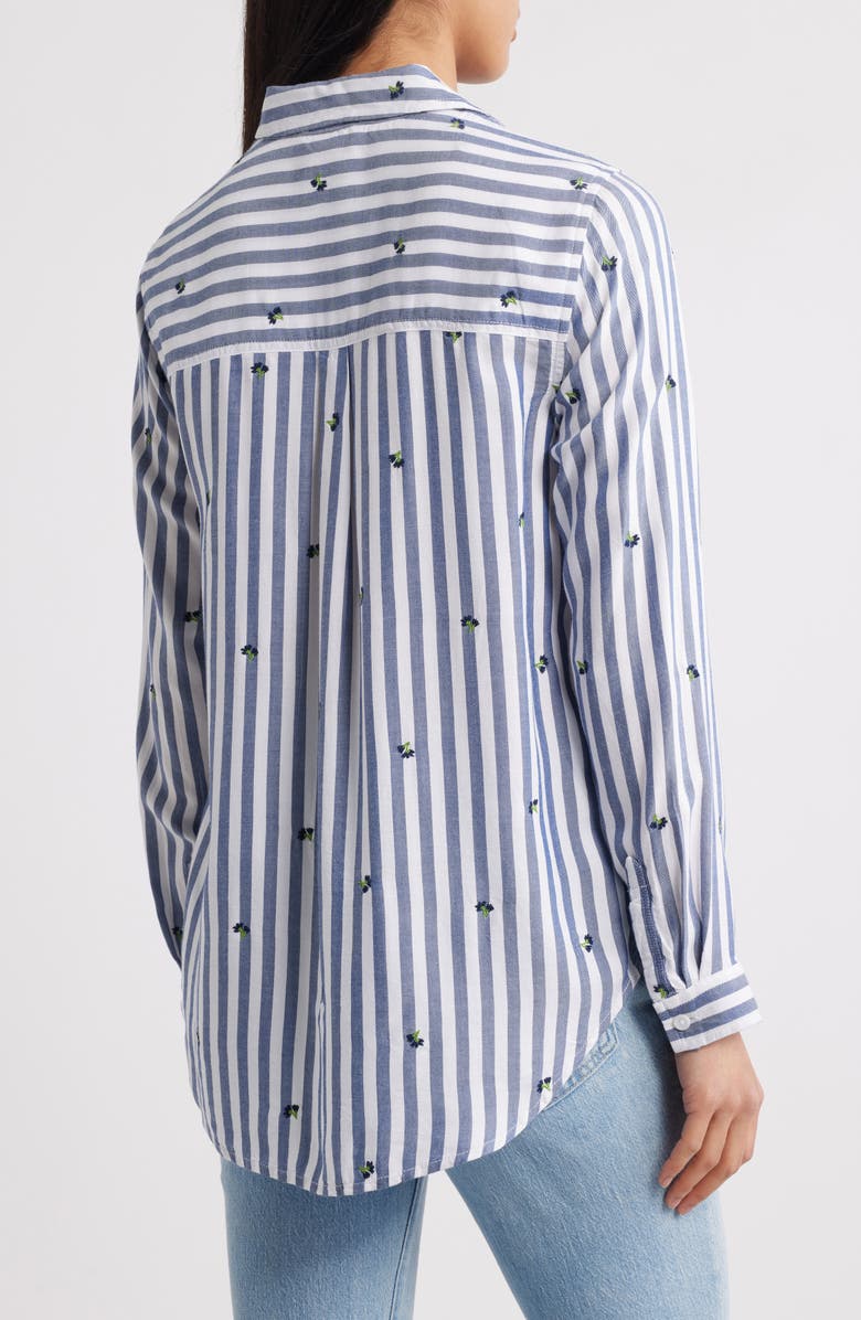 beachlunchlounge Kaylee Heart Stripe Long Sleeve Button-Up Shirt, Alternate, color, Aster Field