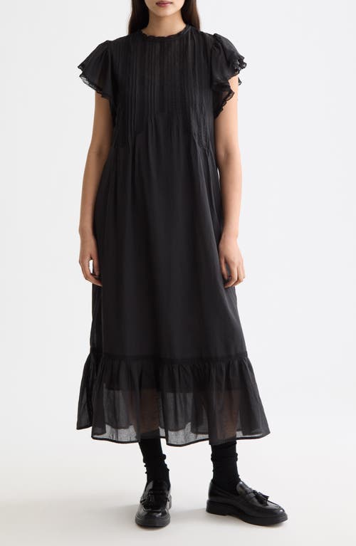 Scotch & Soda Cotton Short-sleeve Pleated Midi Dress In Black