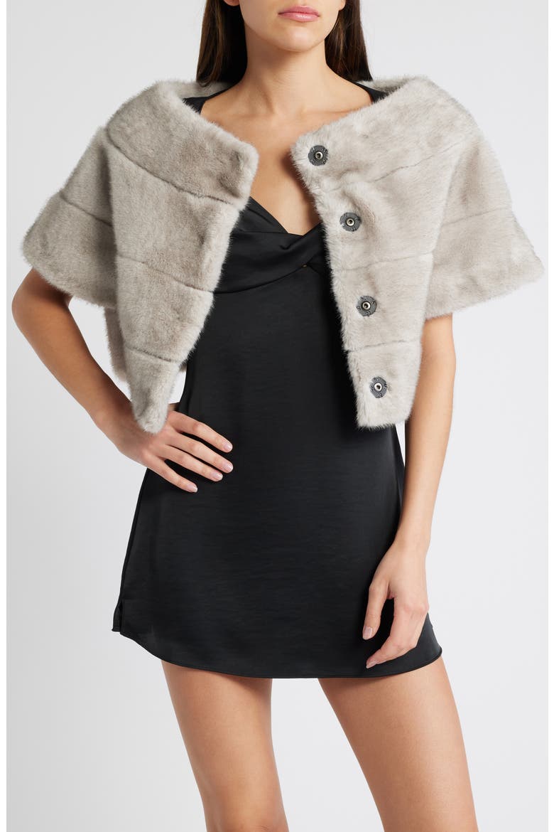 Faux Fur Crop Jacket, Alternate, color, SILVER/ BLUE
