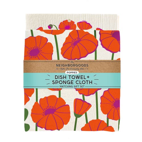 The Neighborgoods Poppy Dish Towel + Sponge Cloth Gift Set In Multi