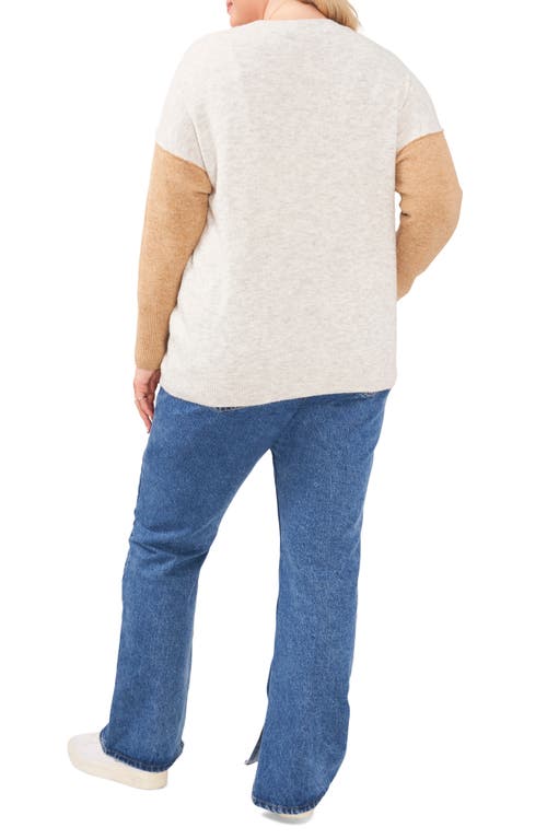 Shop Vince Camuto Extended Shoulder Colorblock Sweater In Silver Hthr/latte Hthr
