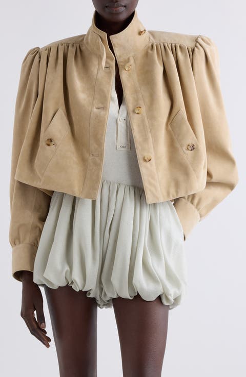 Puff Shoulder Suede Crop Jacket
