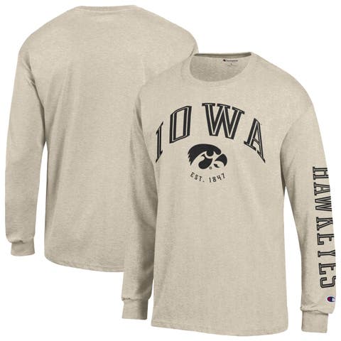 Men's Champion Heather Oatmeal Iowa Hawkeyes Neutral Arch Long-Sleeve T-Shirt