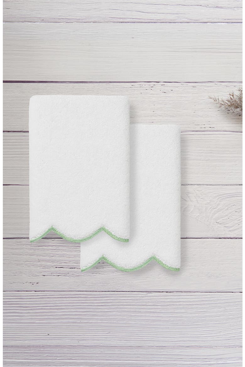 Adornia Scallop Set of 2 Fingertip Towels, Alternate, color, WHITE/ GREEN