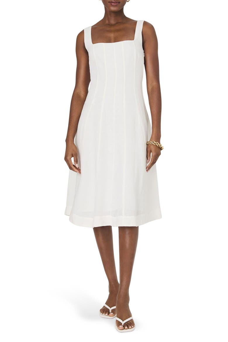 Birdie Linen Blend Midi Dress, Main, color, SUMMER WHITE