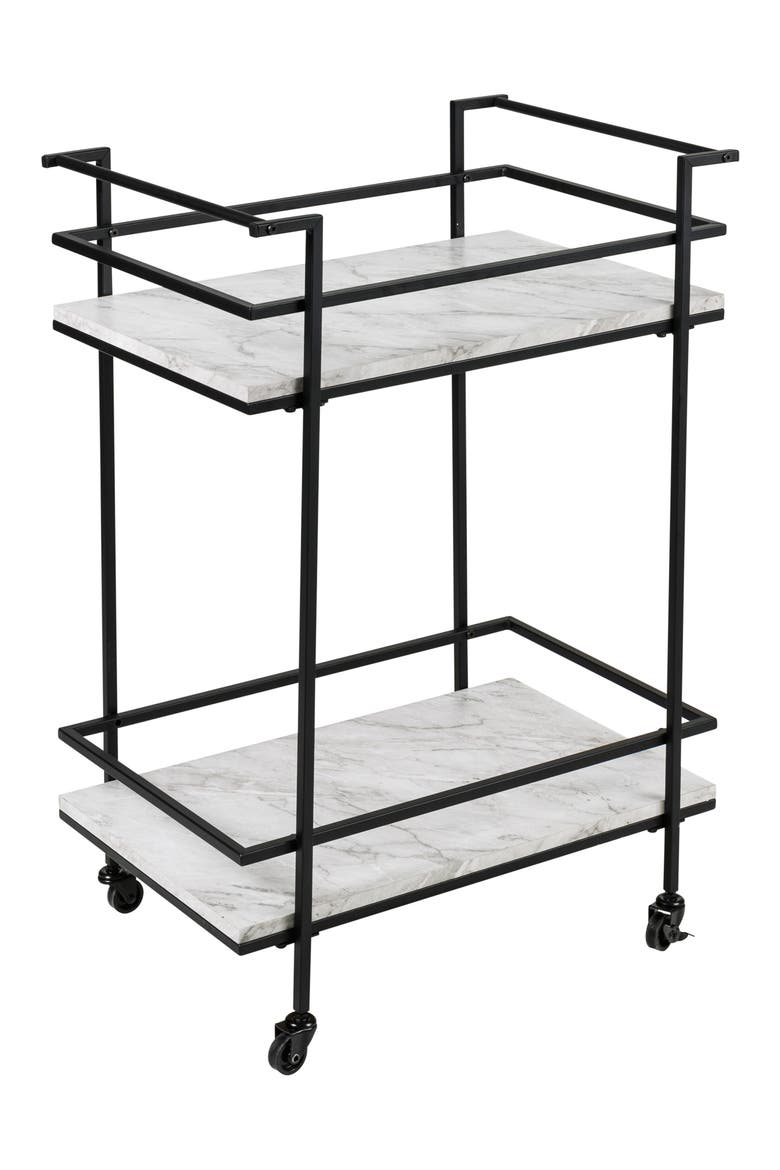 2-Tier Faux Marble Bar Cart, Alternate, color, BLACK