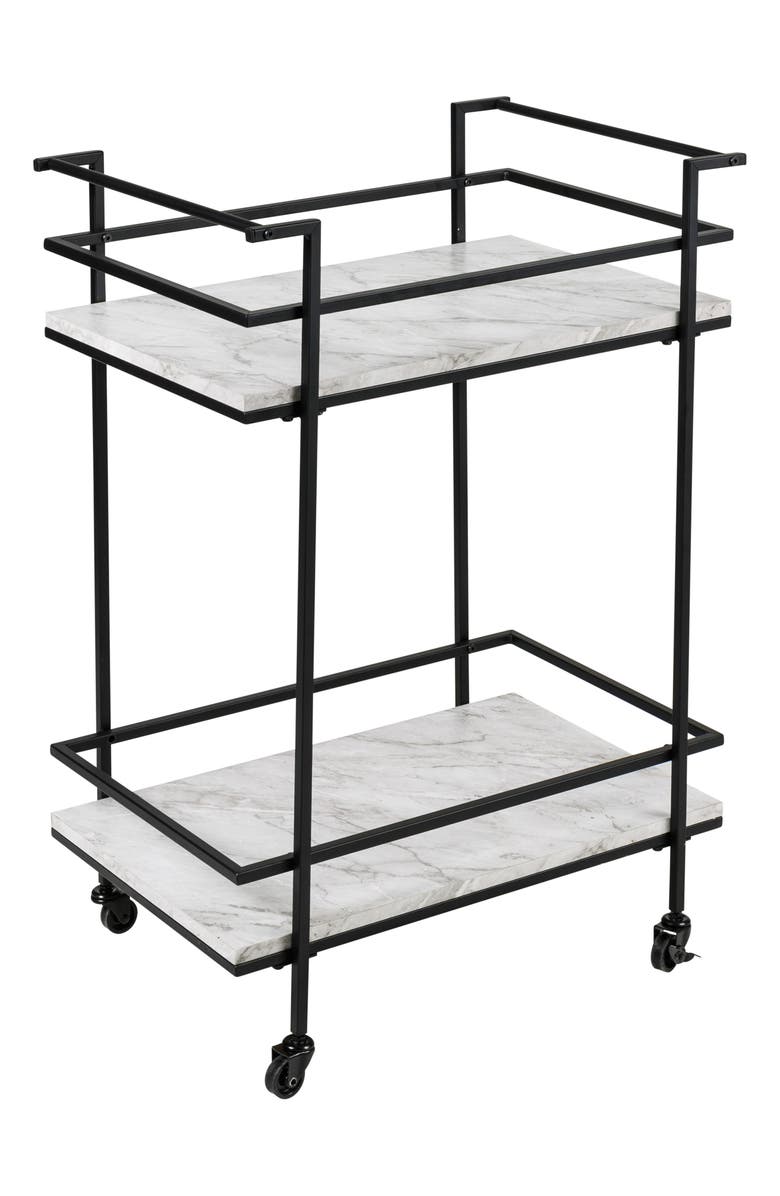 HONEY-CAN-DO 2-Tier Faux Marble Bar Cart, Alternate, color, 