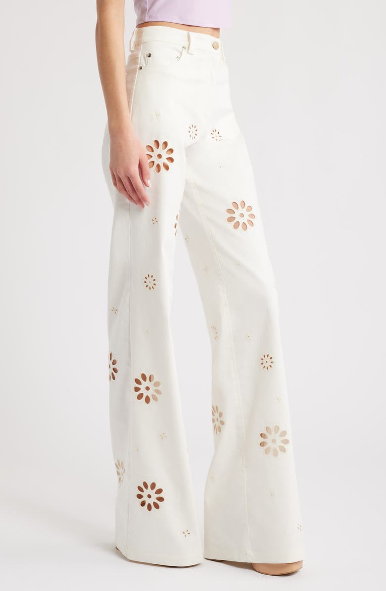 LoveShackFancy Carolette Eyelet Cutout Bootcut Jeans, Alternate, color, 