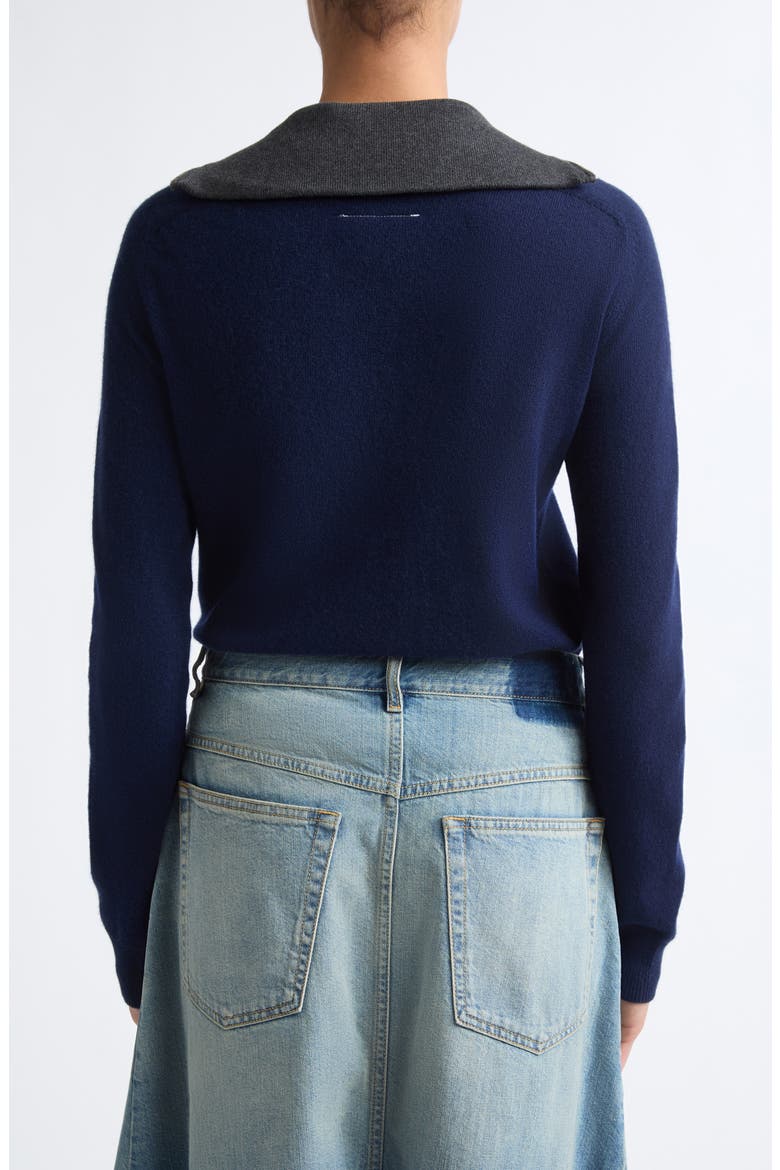 Wool & Cotton Blend Half Zip Sweater, Alternate, color, NAVY - GREY MELANGE