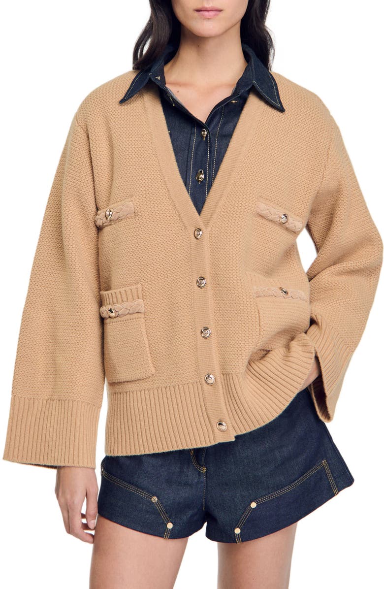 SANDRO Long wool cardigan, Main, color,