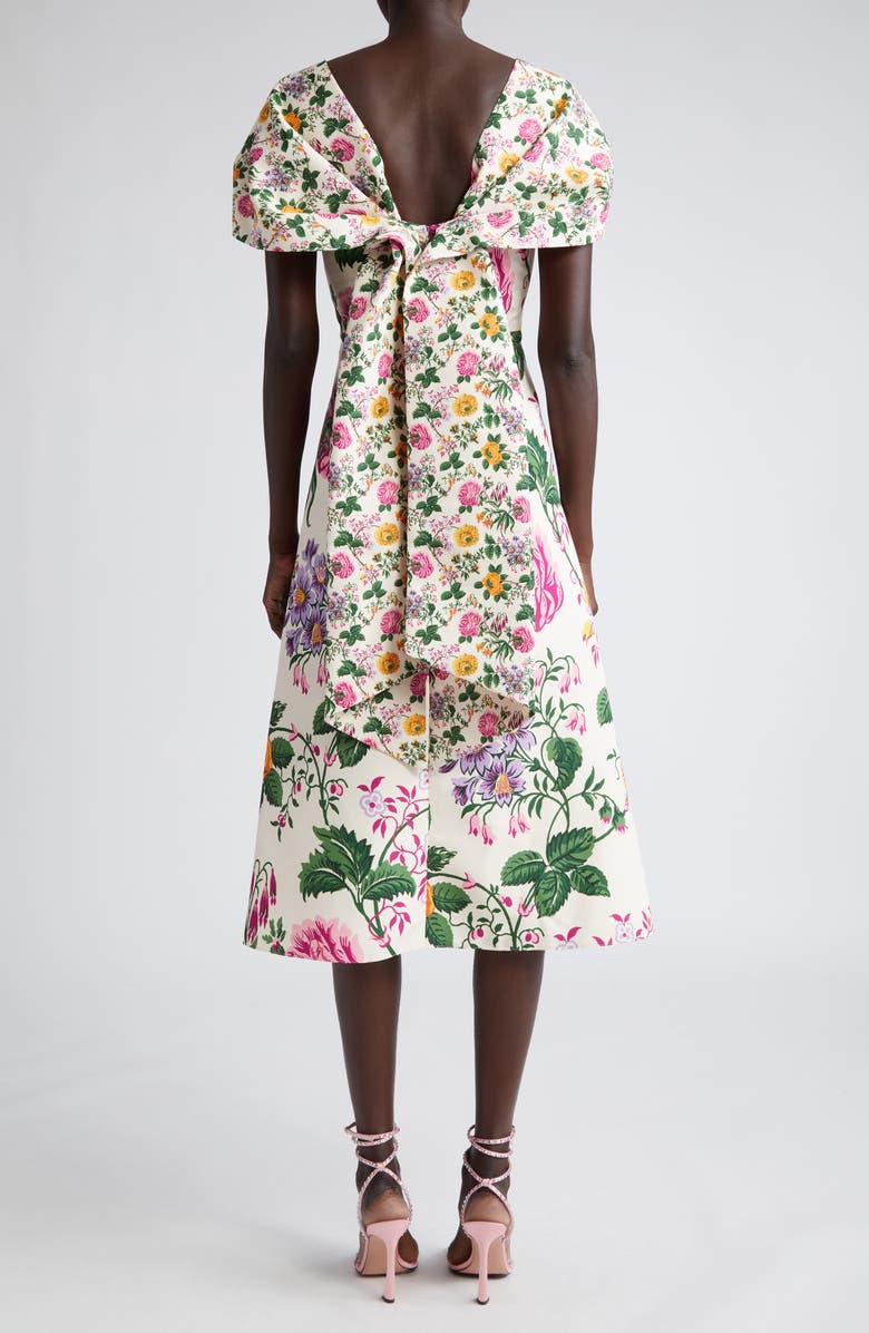 Carolina Herrera Mixed Floral Draped Short Sleeve Dress, Alternate, color,