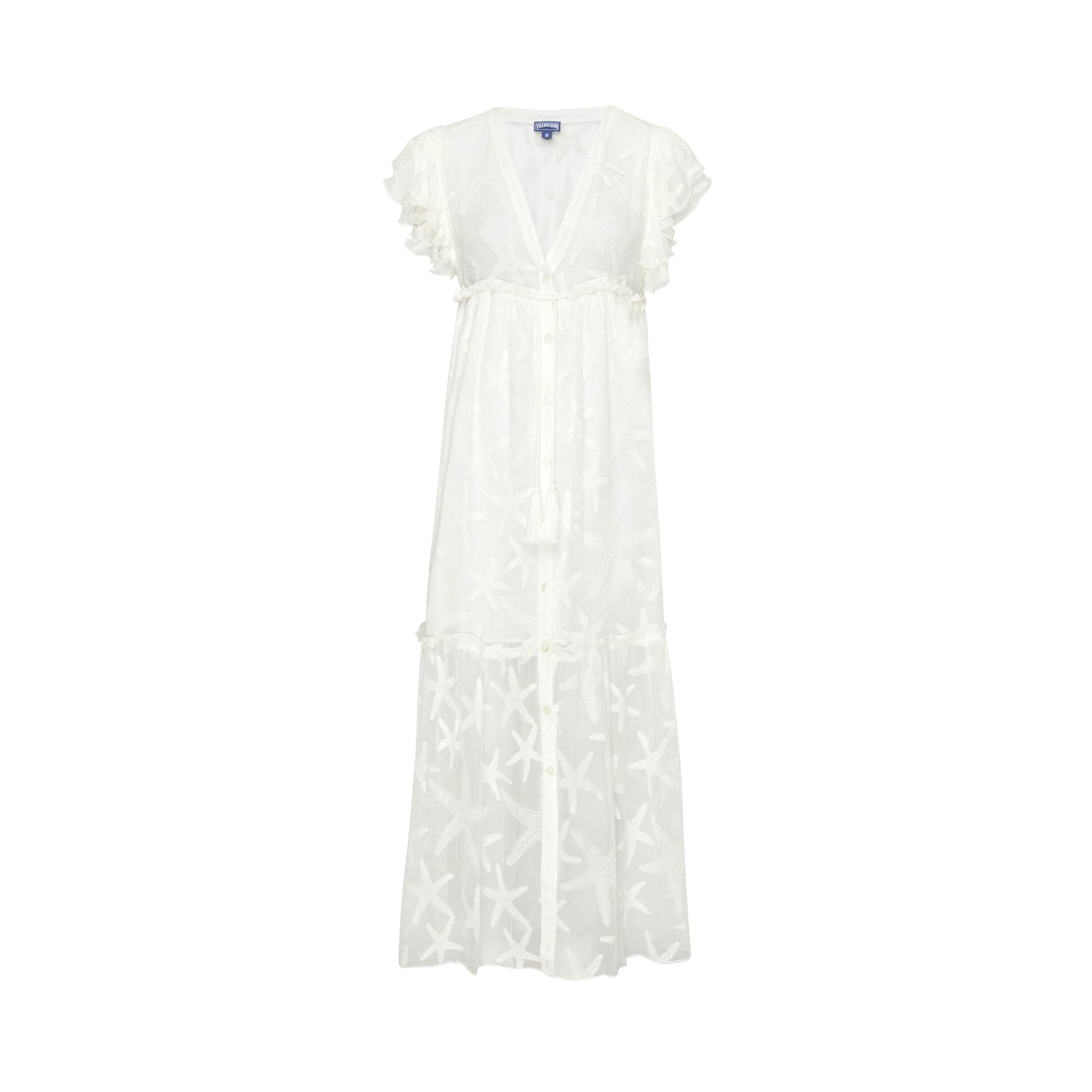 Vilebrequin Starfish Long Transparent Silk Dress In White