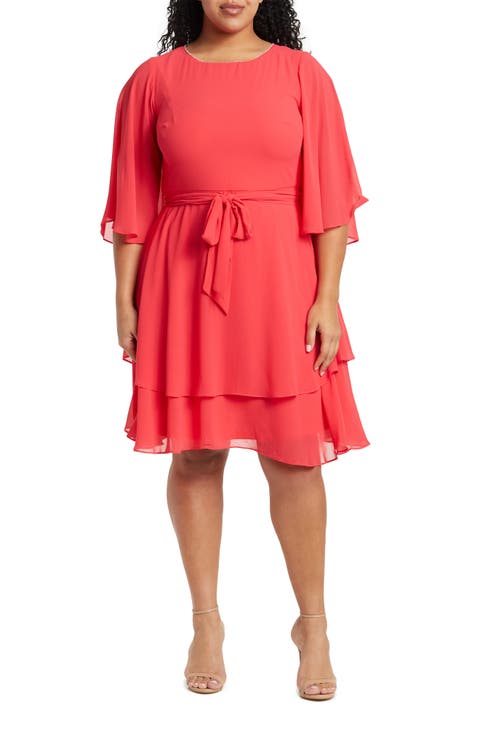 Chiffon Flutter Sleeve Dress (Plus Size)