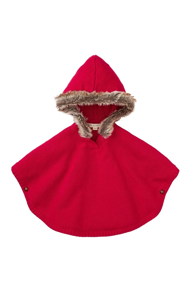 Hope & Henry Girls' Sweater Cape with Faux Fur, Kids, Main, color, Red