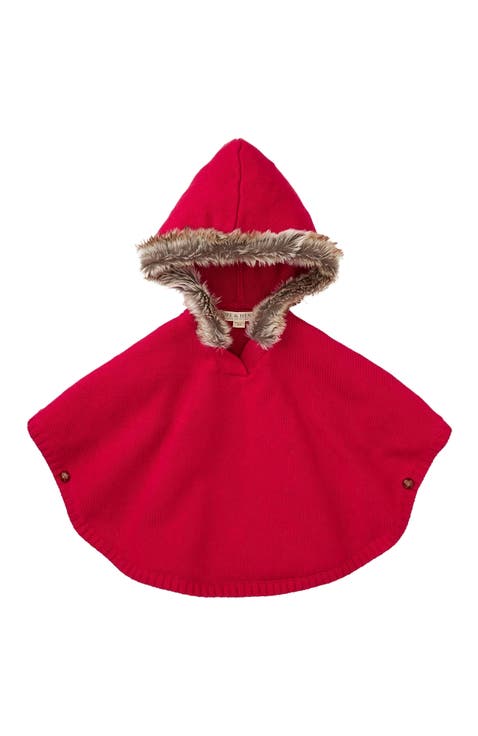 Girls' Sweater Cape with Faux Fur, Kids