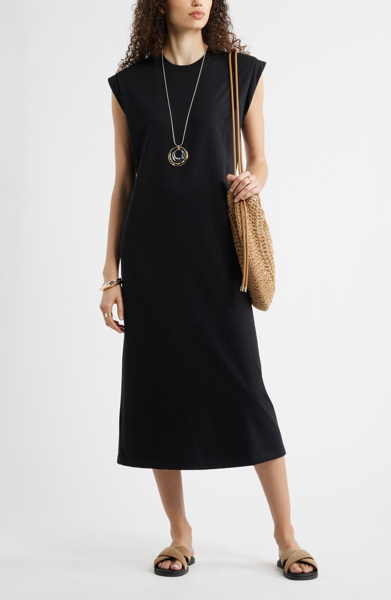 Nordstrom Muscle Sleeve Pima Cotton Jersey Maxi Dress, Main, color, Black