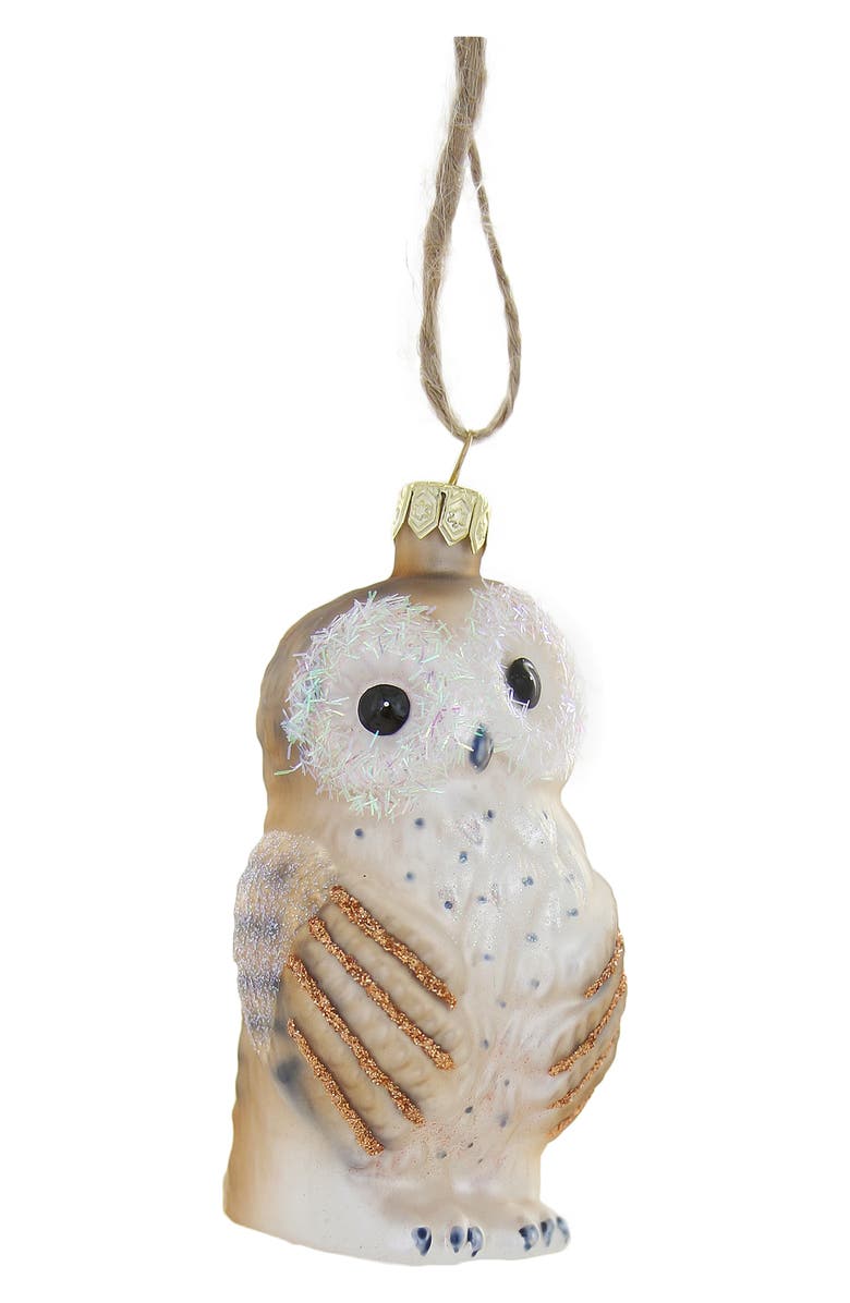 Cody Foster & Co. Bashful Owl Glass Ornament, Main, color, White Multi