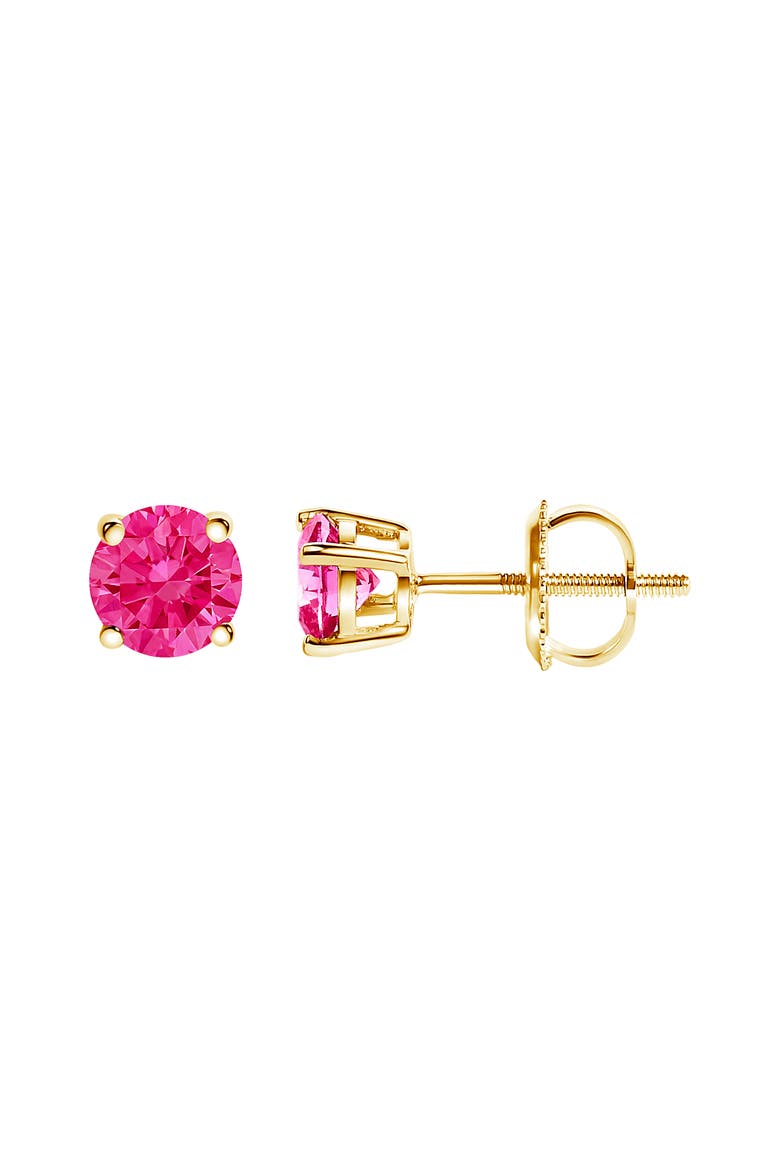 14K Yellow Gold 1.0 Cttw Pink Lab Grown Diamond Solitaire Stud Earrings, Alternate, color, Pink Diamond | Yellow
