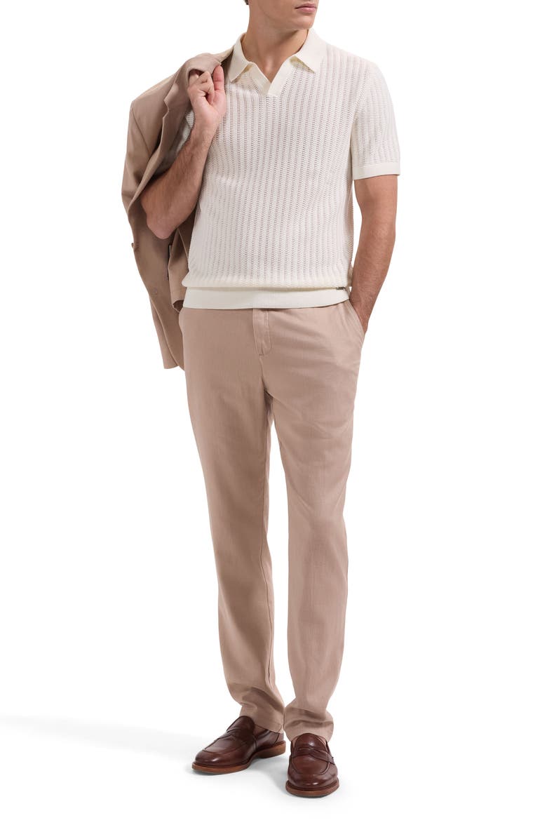 Bugatchi Pointelle Stitch Cotton & Silk Polo Sweater, Alternate, color, Chalk