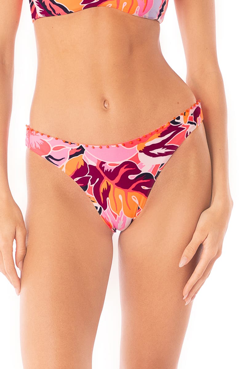 Maaji Coral Leafy Sublimity Reversible Bikini Bottoms, Main, color, Pink Overflow