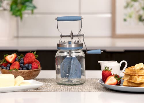 Henning Lee Manual Glass Butter Churner With Jar, 32 Ounce In Blue